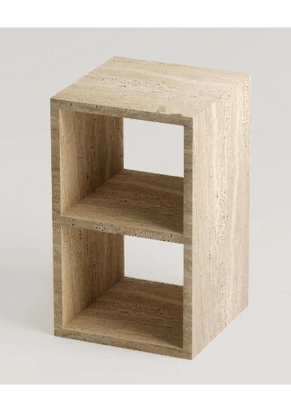 Zoeye - Raflı Traverten Dikdörtgen Yan Sehpa