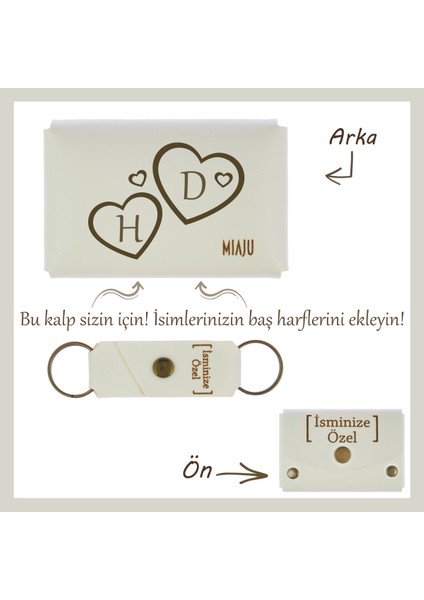 Açık Yeşil, Isim ve Kalp Işlemeli Kişiye Özel Cüzdan ve Anahtarlık Seti, Sevgiliye Romantik Hediye