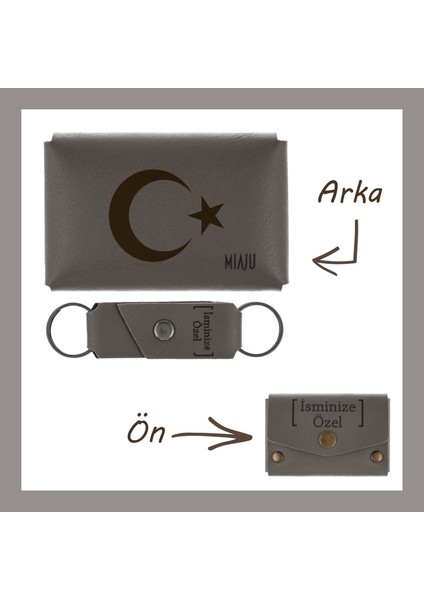 Açık Mavi, Ay Yıldız Desenli, Isme Özel, Cüzdan Ve Anahtarlık Set, Hediyelik Anı, Muhteşem Hatıra