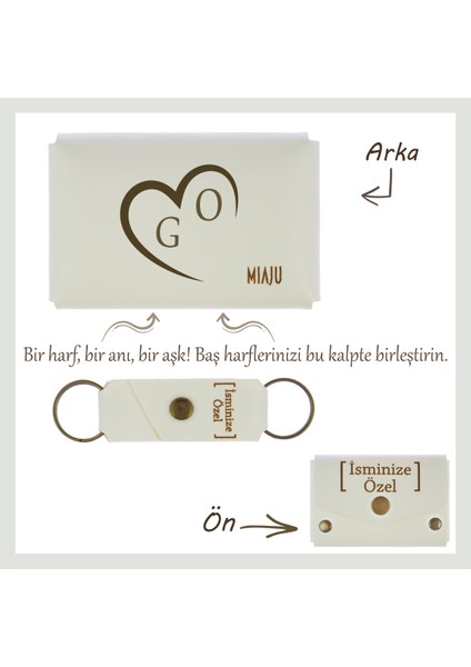 Kahverengi, Kalpte Iki Harf! Sevgiliye Özel Kişiselleştirilebilir Cüzdan & Anahtarlık Set, Aşka Özel