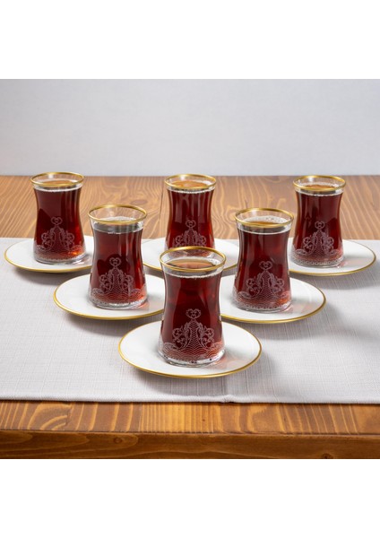 Zarafet Desenli Porselen Tabaklı 6’lı Çay Takımı