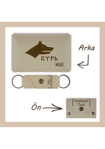 Açık Mavi, Bozkurt Ve Türk Motifli, Isme Özel Cüzdan Ve Anahtarlık Set, Arkadaşa Unutulmaz Hediye