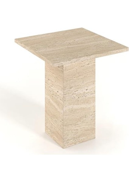 Milan-Traverten Kare Tabla ve Ayak Yan Sehpa