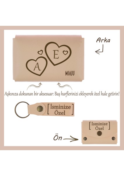 Koyu Turkuaz, Sevgilinize Romantik ve Kişisel Bir Hediye! Isme ve Harfe Özel Cüzdan & Anahtarlık Set