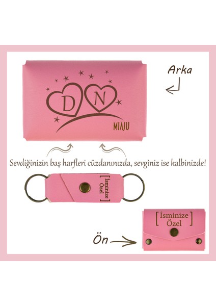 Açık Yeşil, Iki Kalp, Bir Aşk! Isme ve Baş Harfe Özel Cüzdan & Anahtarlık Seti, Sevgililer Günü’ne