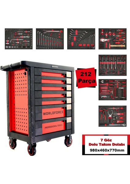 212 Parça Dolu Takım Dolabı 7 Çekmece Eko Paket Özel Seri