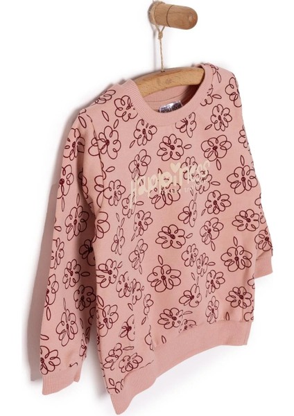 Basic Az Şardonlu Çiçek Desenli Sweatshirt Kız Bebek