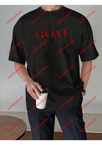 Minimal Goat Baskılı Oversize Yıkamalı Tshirt Siyah