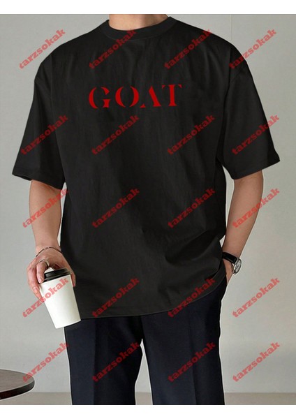 Minimal Goat Baskılı Oversize Yıkamalı Tshirt Siyah modelleri