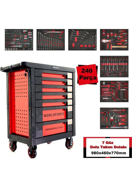 240 Parça Dolu Takım Dolabı 7 Çekmece Medium Paket Özel Seri