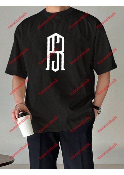 Minimal Lisanslı Logo 2 Baskılı Oversize Yıkamalı Tshirt Siyah modelleri