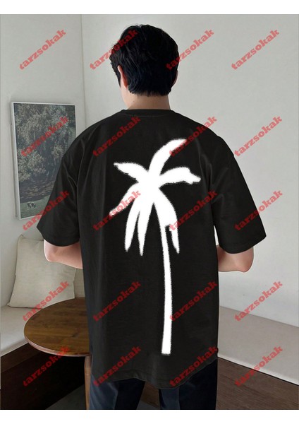 Minimal Palmiye 111 Baskılı Oversize Yıkamalı Tshirt Siyah fiyatları