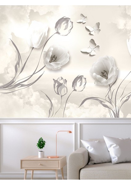 3 Boyutlu Güller Desenli Silinebilir Sağlıklı Tekstil Duvar Kağıdı