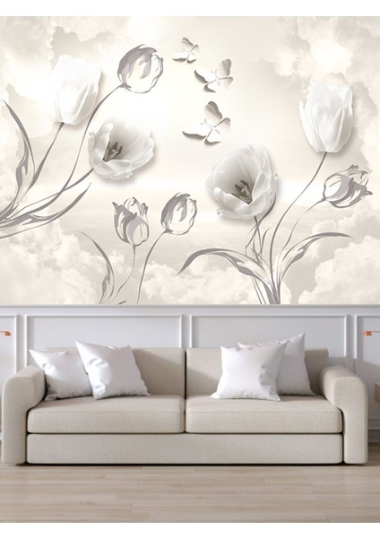 3 Boyutlu Güller Desenli Silinebilir Sağlıklı Tekstil Duvar Kağıdı modelleri