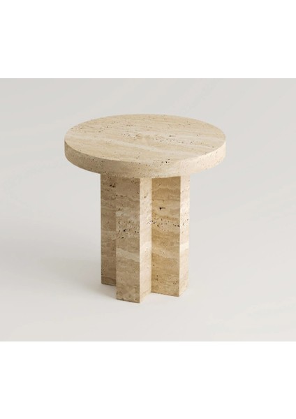 Giza-Traverten Yuvarlak Tabla ve Ayak Yan Sehpa