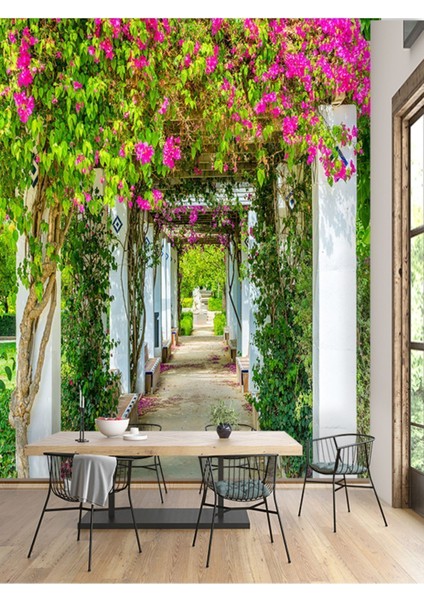 Pembe Çiçekler Desenli Isı ve Ses Yalıtımlı Sağlıklı Tekstil Duvar Kağıdı