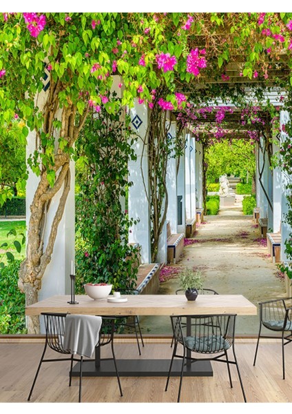 Pembe Çiçekler Desenli Isı ve Ses Yalıtımlı Sağlıklı Tekstil Duvar Kağıdı fiyatları