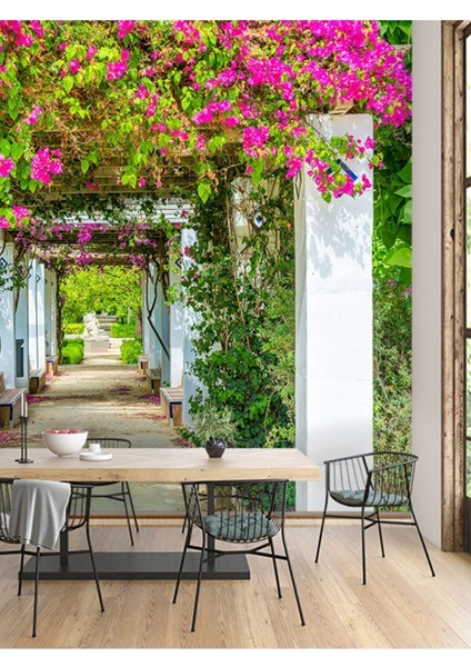 Pembe Çiçekler Desenli Isı ve Ses Yalıtımlı Sağlıklı Tekstil Duvar Kağıdı modelleri