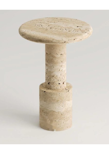 Solo -Traverten Yuvarlak Huni Ayaklı Yan Sehpa