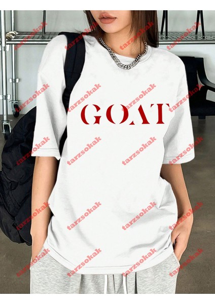 Minimal Goat Baskılı Oversize Yıkamalı Tshirt Beyaz fiyatları