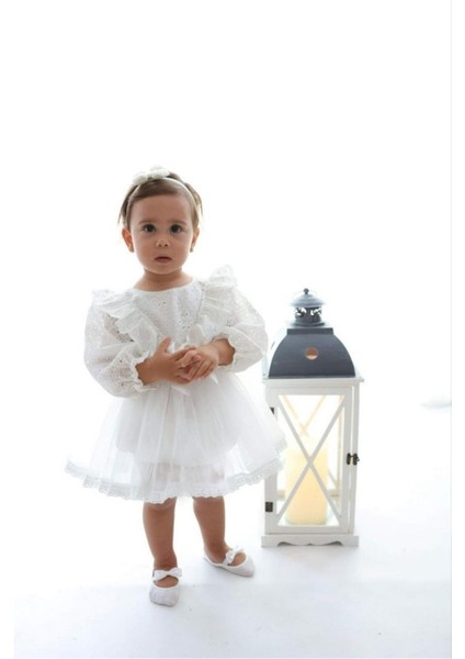 Ekru Fisto Detaylı Kız Bebek Romper - Faye