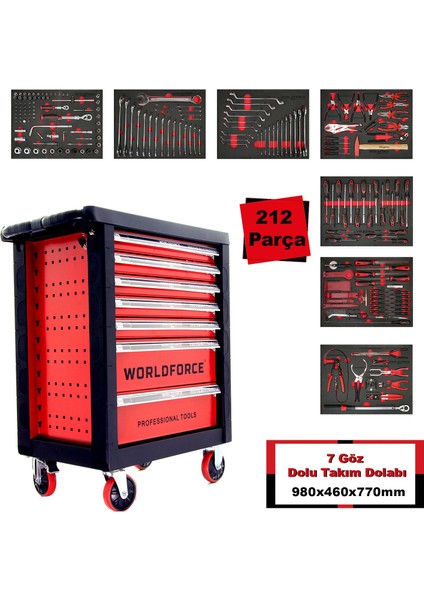 212 Parça Dolu Takım Dolabı 7 Çekmece Eko Paket Özel Seri