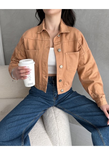 Çift Cep Crop Denim Ceket