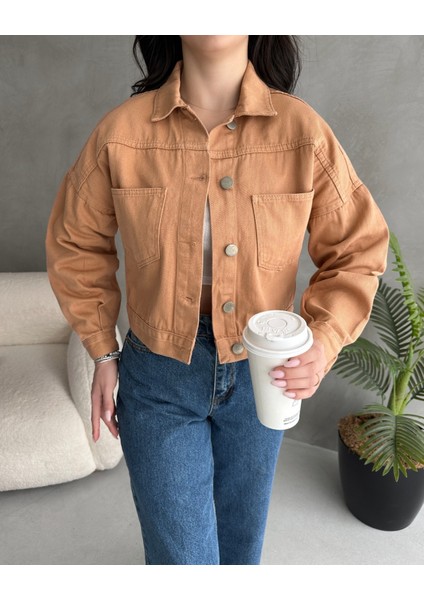 Çift Cep Crop Denim Ceket modelleri