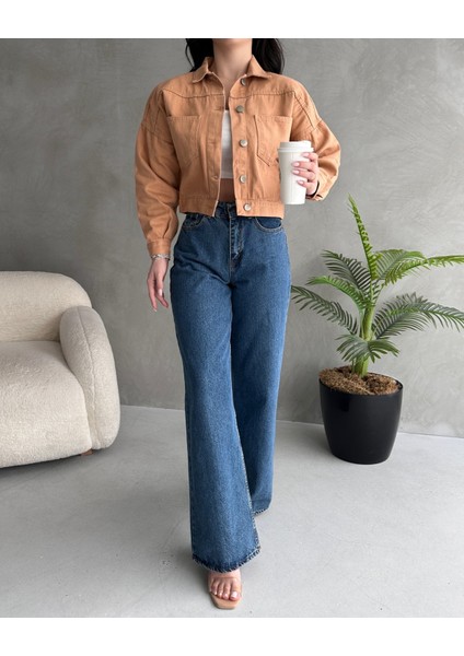 Çift Cep Crop Denim Ceket indirimleri