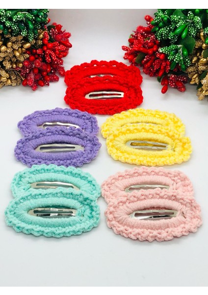 El Yapımı Örgü Çıtçıtlı Saç Tokası Handmade (10 Adet)