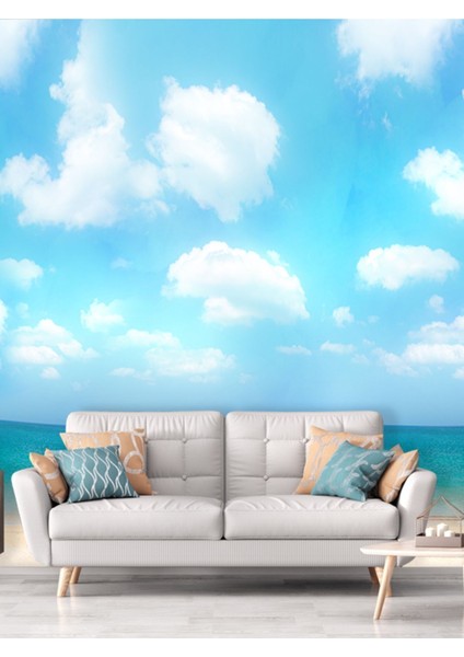 Deniz ve Bulutlar Desenli Isı ve Ses Yalıtımlı Sağlıklı Tekstil Duvar Kağıdı modelleri