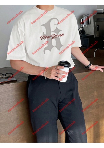 New York K Baskılı Oversize Yıkamalı Tshirt Beyaz indirimleri