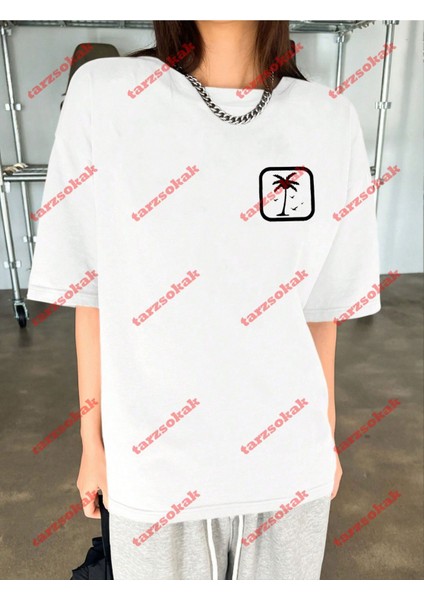 Minimal Palmiye 22 Baskılı Oversize Yıkamalı Tshirt Beyaz fırsatları
