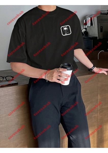 Minimal Palmiye 22 Baskılı Oversize Yıkamalı Tshirt Siyah fırsatları