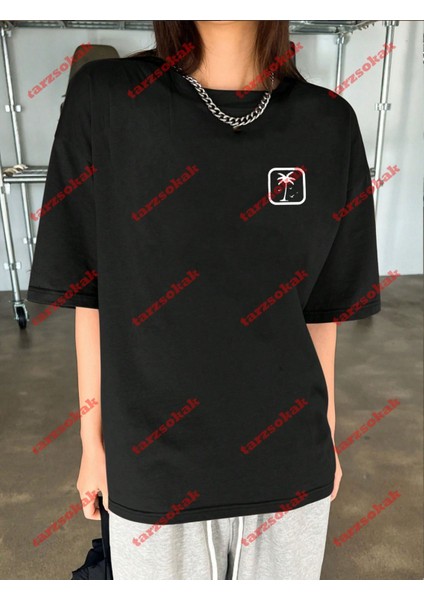 Minimal Palmiye 22 Baskılı Oversize Yıkamalı Tshirt Siyah indirimleri