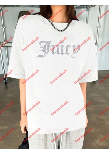 Juicy Baskılı Tshirt Beyaz