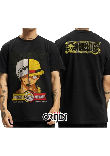 One Piece Pirate Alliance Heart Pirates Strawhat Pirates Ön Arka Baskılı Siyah