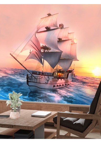 Denizde Tekne Desenli Isı ve Ses Yalıtımlı Sağlıklı Tekstil Duvar Kağıdı