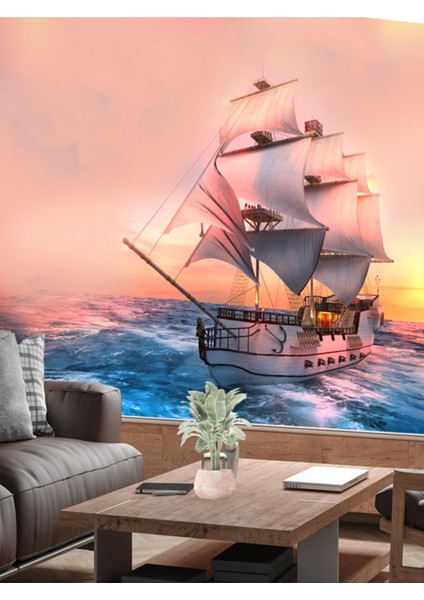 Denizde Tekne Desenli Isı ve Ses Yalıtımlı Sağlıklı Tekstil Duvar Kağıdı modelleri