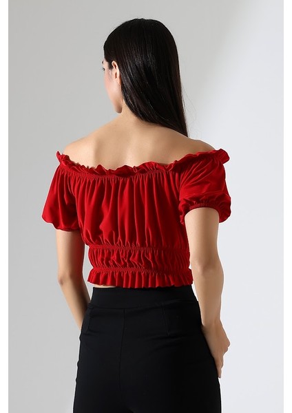 Kırmızı Omzu Açık Kısa Kollu Crop fiyatları