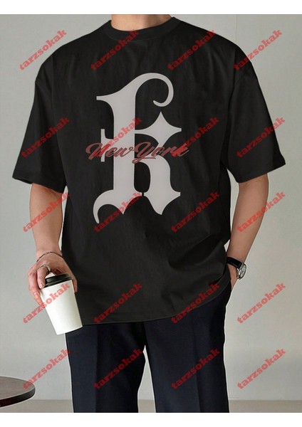 New York K Baskılı Oversize Yıkamalı Tshirt Siyah modelleri