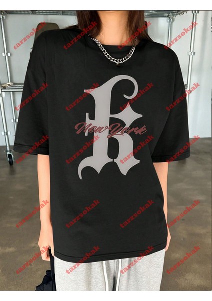 New York K Baskılı Oversize Yıkamalı Tshirt Siyah indirimleri