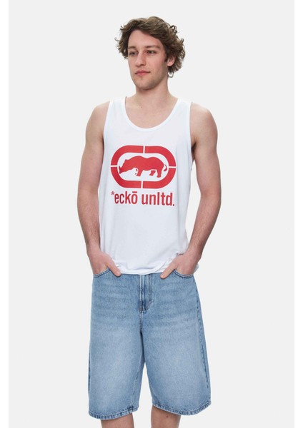Wılber Beyaz Sıfır Kol Baskılı Loose Fit Erkek Tshirt