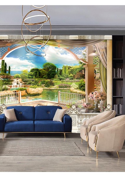 Balkon Manzarası Isı ve Ses Yalıtımlı Sağlıklı Tekstil Duvar Kağıdı fiyatları