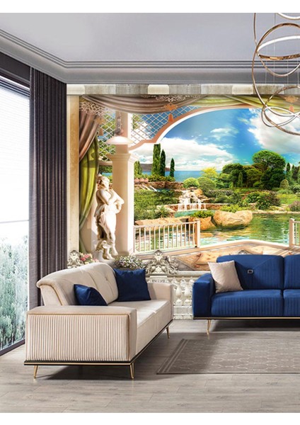 Balkon Manzarası Isı ve Ses Yalıtımlı Sağlıklı Tekstil Duvar Kağıdı modelleri