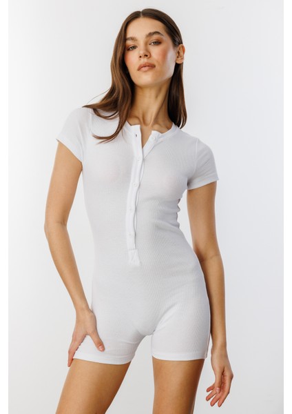 Fitilli Kısa Kollu Kısa Tulum Short Romper Kısakol-Tulum
