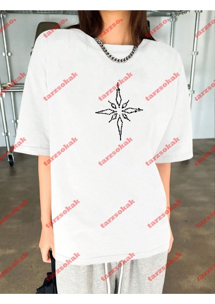 Pusula Baskılı Tshirt Beyaz