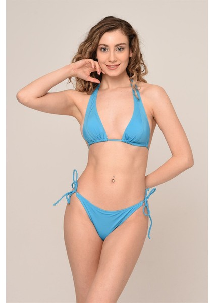 Aquaviva Kadın Mavi Yanı Ipli Üçgen String Bikini Takımı