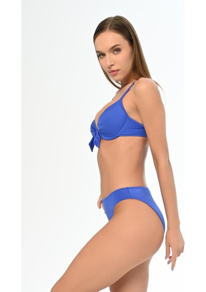 Aquaviva Kadın Parlak Saks Fiyonklu Tayvan Kaplı Bikini Takımı modelleri