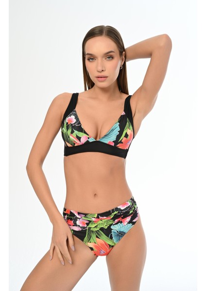 Aquaviva Kadın Siyah Rüzgar Gülü Desen Ayar Askılı Marinella Bikini Takımı